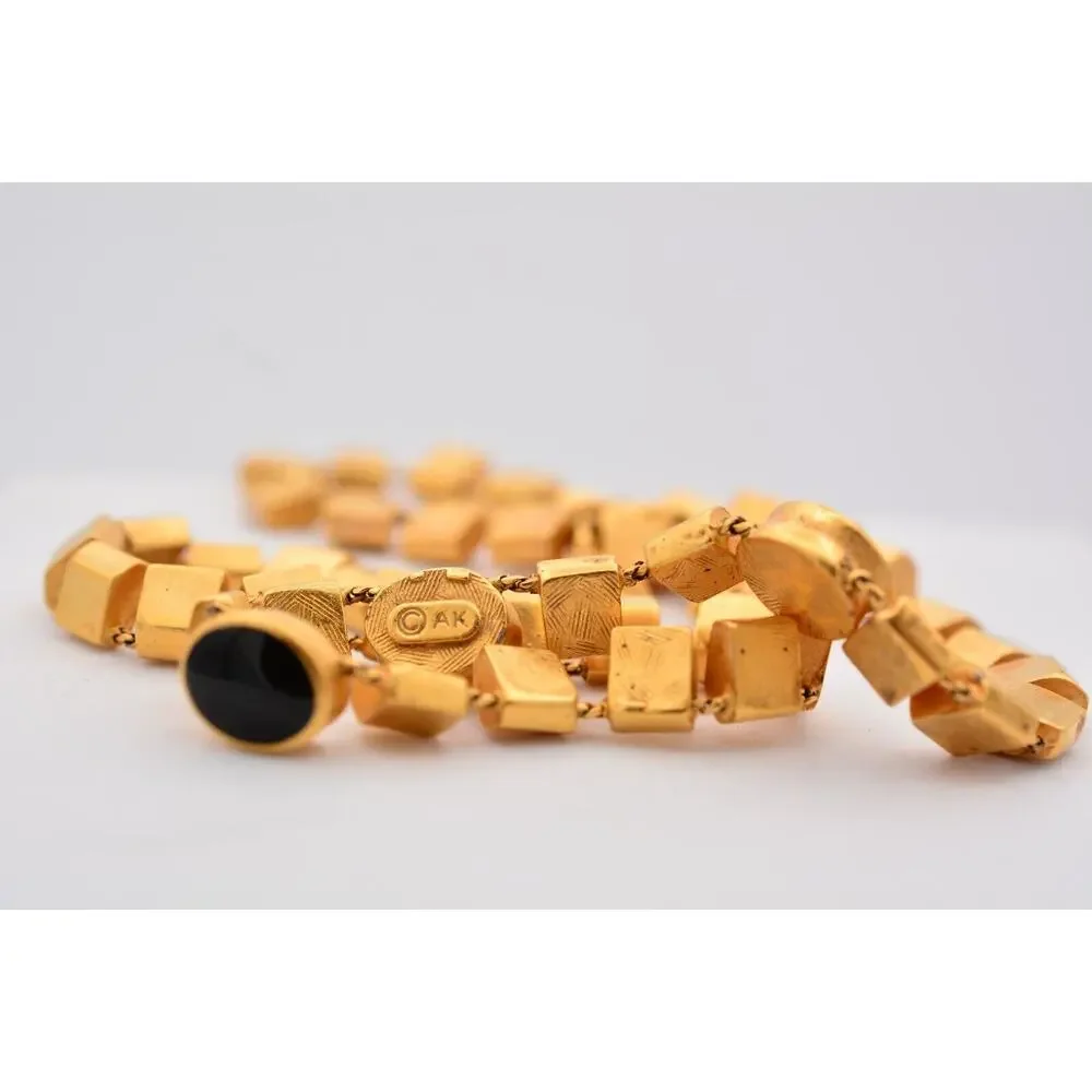 Anne Klein Vintage Collar Necklace Brushed Gold Black Heavy Signed 1980s Bin3B